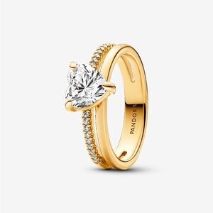 Pandora Gold Heart Ring with Silver Accents